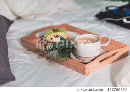 Tray with cup of coffee Tray with cup of coffee 126766594