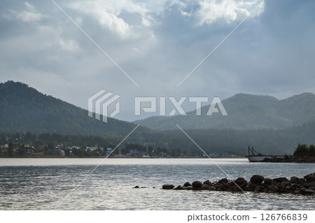 Coastal landscape photography featuring Teletskoye lake coast Coastal landscape photography featuring Teletskoye lake coast 126766839