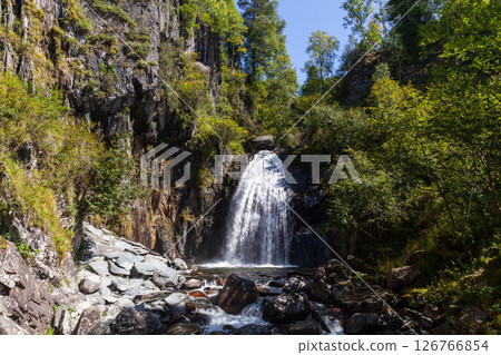 Siberian landscape photo featuring Waterfall Korbu on a summer day. Altai Siberian landscape photo featuring Waterfall Korbu on a summer day. Altai 126766854