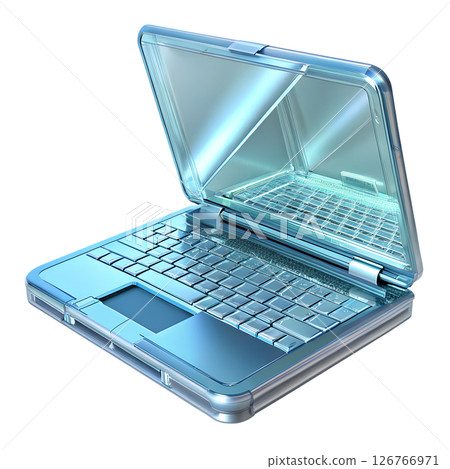 Futuristic blue laptop with transparent screen, sci-fi technology concept, isolated on transparent background, digital innovation 126766971