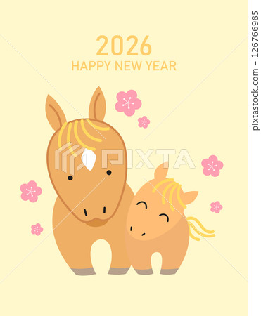 Cute mare and foal cartoon illustration for chinese new year of the horse 126766985