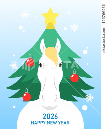 Chinese new year of the horse 2026 greeting card with winter background 126766986