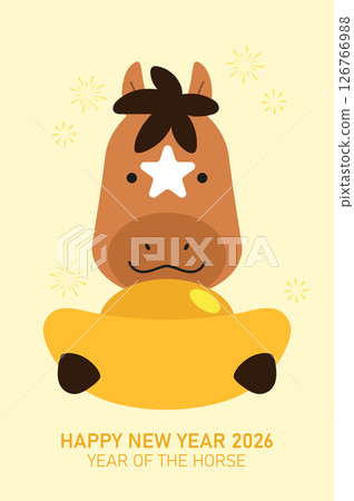 Cute zodiac horse holding a gold sycee ingot 126766988