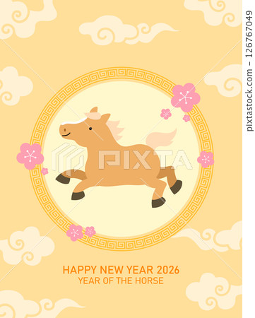 Cute zodiac horse with flowers and auspicious clouds background Cute zodiac horse with flowers and auspicious clouds background 126767049