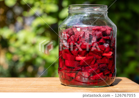 Fresh Beetroot Kvass Jar Outdoors Table 126767055