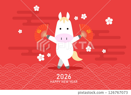 Zodiac horse holding fans vector card 126767073