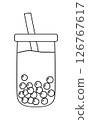Bubble tea showing boba pearls and straw in rounded glass tumbler, vector outline for coloring book 126767617