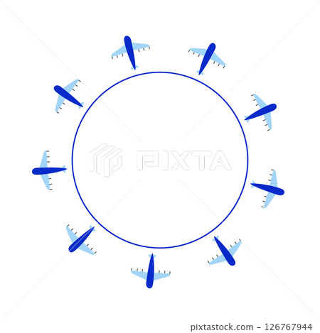 Round frame with blue airplane. Travel wreath. 126767944
