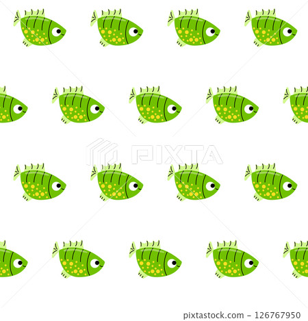 Seamless pattern with green fish. Exotic tropical green fish. 126767950