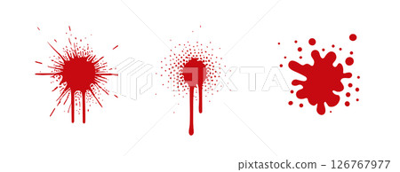Blood red splash design stain. Bloodstain drop red splatter paint vector blob icon. 126767977