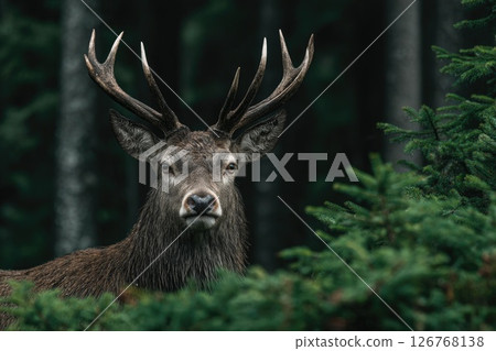 Majestic Deer in Dense Forest Wildlife Habitat 126768138