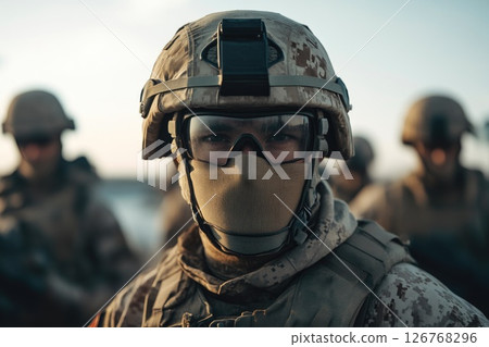 Elite Soldier in Tactical Gear on Ship Deck Elite Soldier in Tactical Gear on Ship Deck 126768296