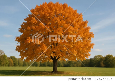 Tree with Vibrant Orange Leaves in Autumn 126768497
