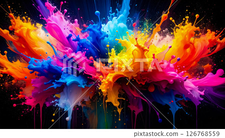 五彩繽紛的顏料飛舞的動態瞬間/表達創造力和激情的抽象藝術背景 五彩繽紛的顏料飛舞的動態瞬間/表達創造力和激情的抽象藝術背景 126768559