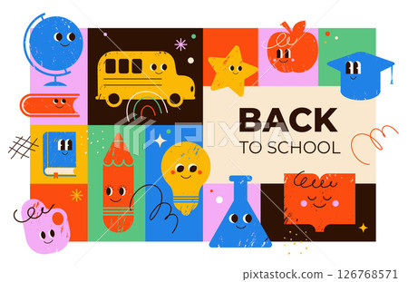 Colorful Back to School hand drawn poster in cartoon style 126768571