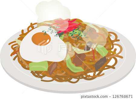 Fried noodles served on a plate 126768671