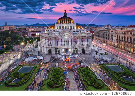 Photo of the Palacio of Bellas Artes at the sunset time Photo of the Palacio of Bellas Artes at the sunset time 126768693