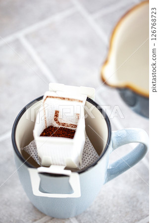 Hot black americano coffee and pouring milk 126768723