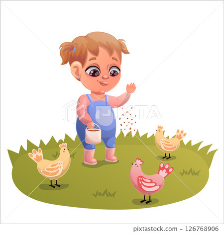 Illustration of a child doing gardening and animal husbandry 126768906