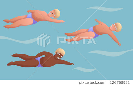 Elderly people swimming. Elderly people spending time actively, doing sports 126768931