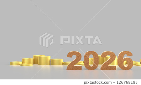The 2026 Gold and coins for business concept 3d Rendering. The 2026 Gold and coins for business concept 3d Rendering. 126769183