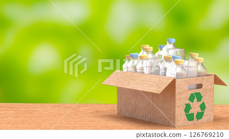 The Plastic bottle in Paper Box for eco or recycle concept 3d Rendering. 126769210