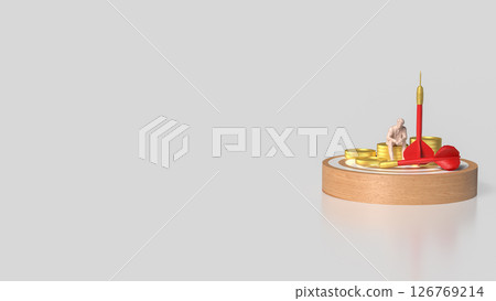 The Red darts and coins on Blue eye target for Business concept. The Red darts and coins on Blue eye target for Business concept. 126769214