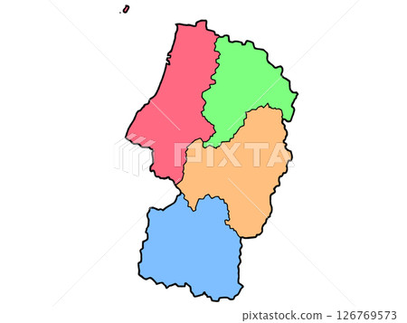 A slightly loose map of Yamagata Prefecture, color-coded by region, Tohoku 126769573