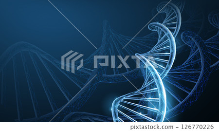 DNA. Abstract 3d polygonal wireframe DNA molecule helix spiral on blue. DNA. Abstract 3d polygonal wireframe DNA molecule helix spiral on blue. 126770226