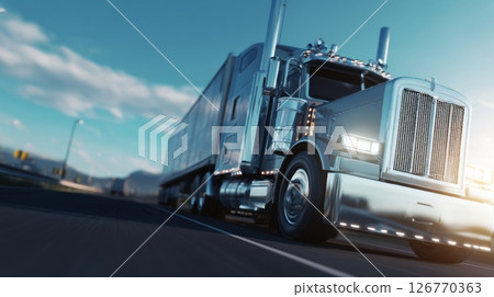 Semi truck driving on highway under blue sky during daytime 126770363