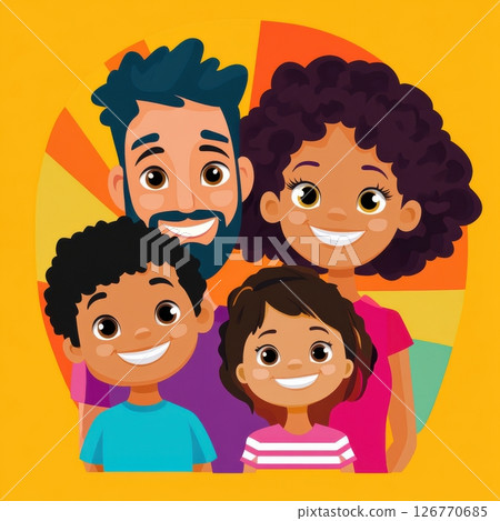 Happy Family of Four Having Fun in Colorful Vector Illustration 126770685