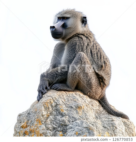 Baboon Sitting High on Rock Observing Surrounding Landscape 126770853