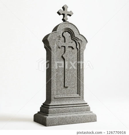 Classic Granite Tombstone with Cross Design and Intricate Details Classic Granite Tombstone with Cross Design and Intricate Details 126770916