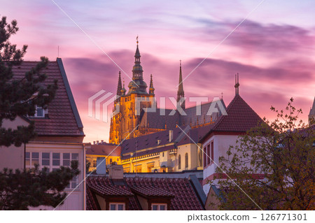 St Vitus Cathedral at sunset, Prague, Czech Republic 126771301