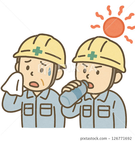 兩名工人採取防暑措施 126771692