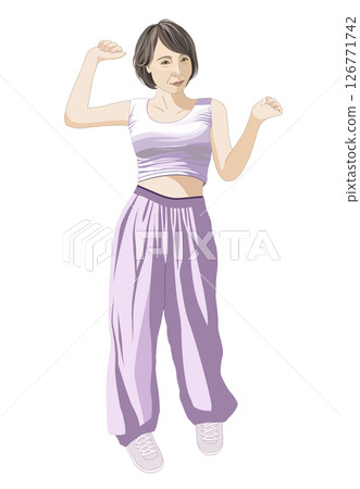 中年婦女嘻哈插畫 中年婦女嘻哈插畫 126771742