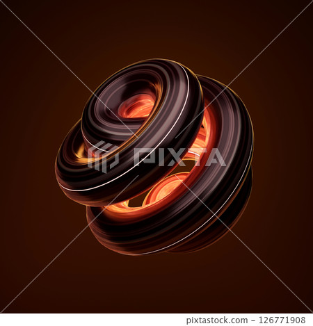 Brown abstract twisted shape with orange light effect. geometric curve background, Computer generated geometric illustration. 3D rendering Brown abstract twisted shape with orange light effect. geometric curve background, Computer generated geometric illustration. 3D rendering 126771908