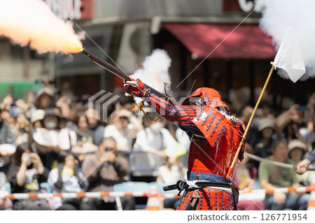 Sendai Aoba Festival: Matchlock firing at the traditional Date matchlock gun demonstration 126771954