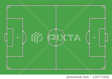3d green plastic floor, Top view of standard size layout empty sport soccer field, Team sports recreation competition background, 3d rendering 126772002