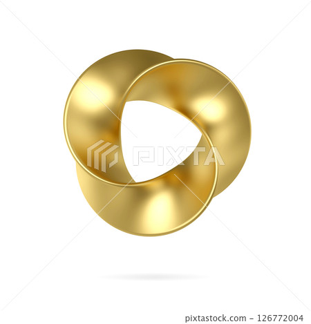 3d gold mobius strip ring sacred geometry. Front view of cover design isolate on white background. Minimal art, abstract digital illustration. 3d rendering 3d gold mobius strip ring sacred geometry. Front view of cover design isolate on white background. Minimal art, abstract digital illustration. 3d rendering 126772004