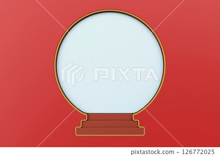 Front of abstract snowball with red background. Red white plastic wall with circle shape, 3d rendering Front of abstract snowball with red background. Red white plastic wall with circle shape, 3d rendering 126772025