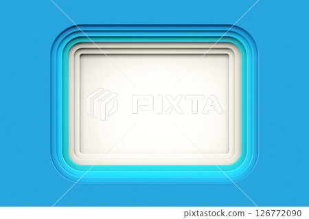 Blue paper cut square shape. Stacks of paper that have been cut into square are arranged in size order, smallest to largest. 3d rendering Blue paper cut square shape. Stacks of paper that have been cut into square are arranged in size order, smallest to largest. 3d rendering 126772090