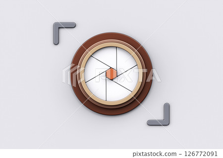 Abstract brown camera photo lens with shutter inside icon on white background, 3d rendering Abstract brown camera photo lens with shutter inside icon on white background, 3d rendering 126772091