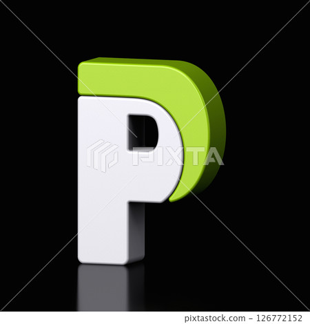3d letter P plastic light green and white from alphabet isolated in a black background. Hi tech metallic font character design illustration, text minimal style, 3d rendering 3d letter P plastic light green and white from alphabet isolated in a black background. Hi tech metallic font character design illustration, text minimal style, 3d rendering 126772152