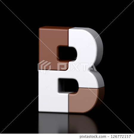 3d letter b plastic brown and white from alphabet isolated in a black background. Hi tech metallic font character design illustration, text minimal style, 3d rendering 3d letter b plastic brown and white from alphabet isolated in a black background. Hi tech metallic font character design illustration, text minimal style, 3d rendering 126772157