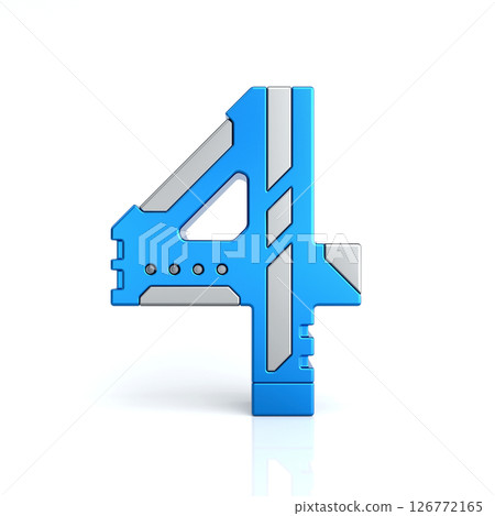Number four 3D sci-fi logo. Cyber technology abstract texture alphabet font. Hi tech metallic number 4 typography character design illustration, blue silver metal text, 3d rendering 126772165