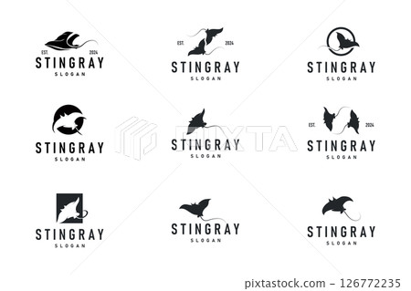 Stingray fish logo ocean animal design simple black manta silhouette illustration Stingray fish logo ocean animal design simple black manta silhouette illustration 126772235
