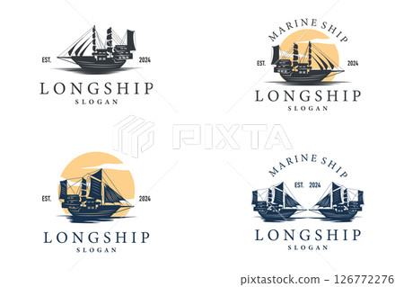 vintage viking longship warship logo traditional ocean sailboat silhouette design set bundle collection 126772276