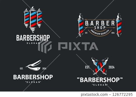 Barbershop Logo, Barber Scissors Vector, Old Set Bundle Collection Design Retro Vintage Typography Ornament 126772295