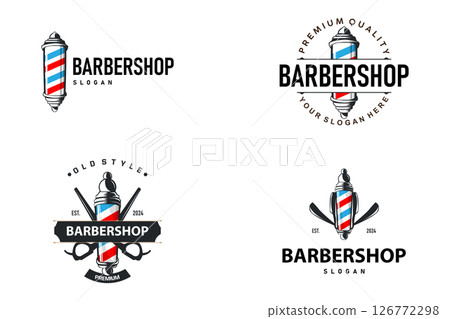Barbershop Logo, Barber Scissors Vector, Old Set Bundle Collection Design Retro Vintage Typography Ornament 126772298